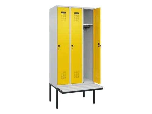 locker met bank,HxBxD 2120x900x815mm,3vak,vak B 300mm,draaigrendel
