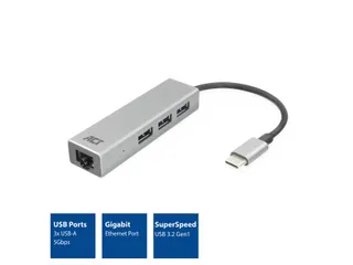 Hub ACT USB-C 3.0 3x USB-A Gigabit ethernet - 10