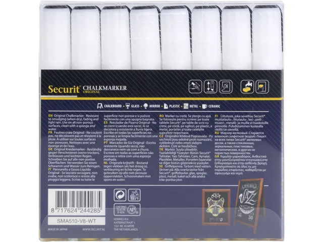 Krijtstift Securit SMA-510 Schuin 2-6mm Wit 8 Stuks
