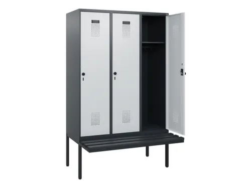 locker met bank,HxBxD 1950x1200x815mm,3vak,vak B 400mm,draaigrendel