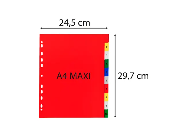 Bedrukte tabbladen numeriek assorti PP A4+ 10-delig 1-10 11-gaats