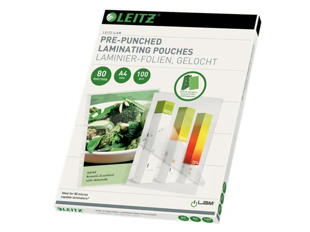 Pochette à plastifier Leitz iLAM A4 80 microns avec bande perforée 1