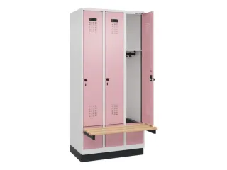 locker met bank,HxBxD 1950x900x815mm,3vak,vak B 300mm,draaigrendel - 1
