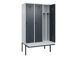 locker met bank,voor scheiding van kleding,HxBxD 2120x1200x815mm,3vak