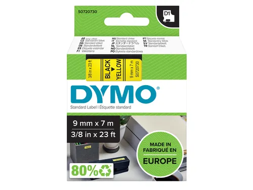 Labeltape Dymo LabelManager D1 polyester 9mm zwart op geel