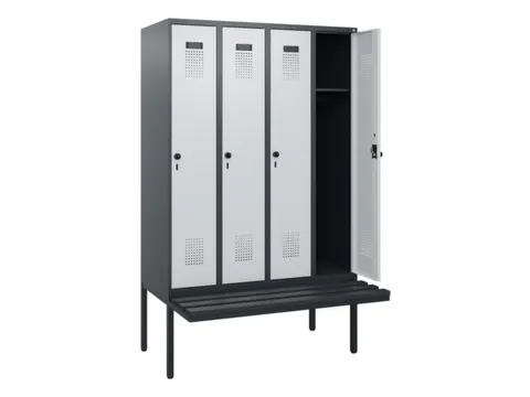 locker met bank,HxBxD 1950x1200x815mm,4vak,vak B 300mm,draaigrendel