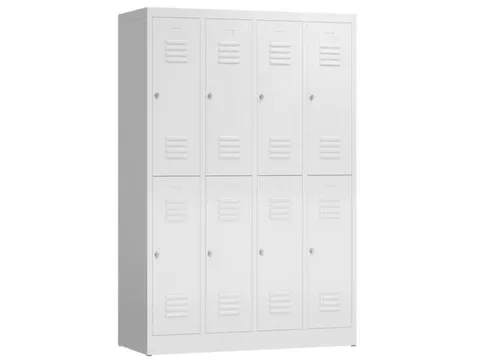 Dubbeldekse garderobekast 1800x1185x500mm 4x2vak klink RAL9003