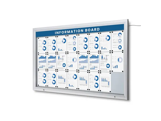 Outdoor mededelingenbord 24x A4 met logopaneel LED verlicht
