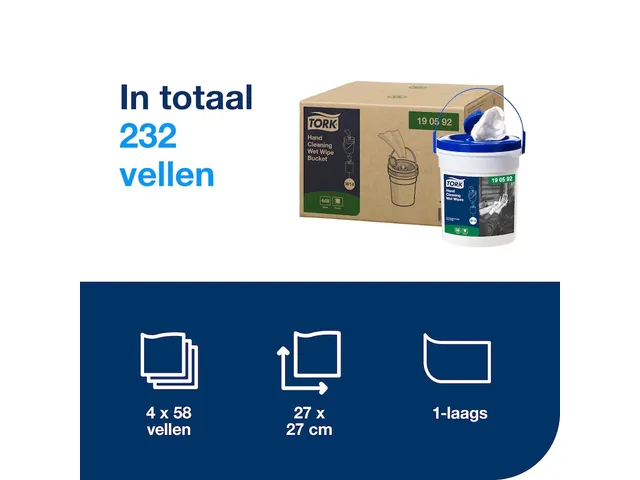 Lingettes imprégnées Tork W14 190592 pour les mains non parfumé bla