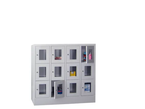 lockerkast,HxBxD 1187x1200x500mm,4x3vakken,RAL7035,front RAL3000