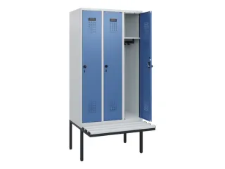 locker met bank,HxBxD 1950x900x815mm,3vak,vak B 300mm,draaigrendel - 1
