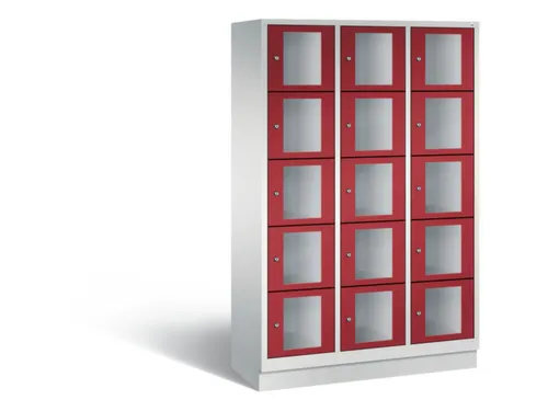 Lockerkast 1800x1200x500mm 3x5 vakken Cilinderslot, Sokkel, RAL3003