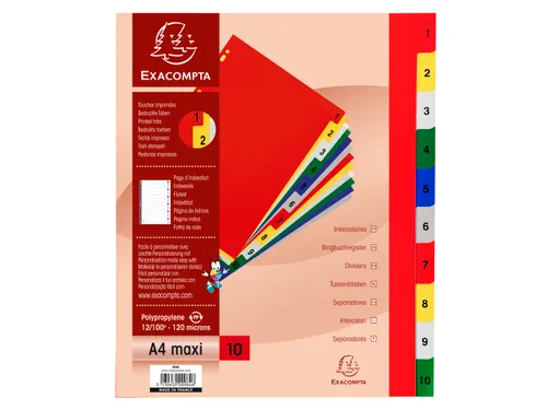 Bedrukte tabbladen numeriek assorti PP A4+ 10-delig 1-10 11-gaats