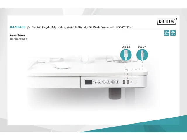 Elektrisch Verstelbaar Bureau 120x60cm USB Wit