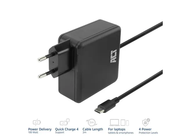 Chargeur ordinateur portable ACT USB-C 100W PD 2 mètres