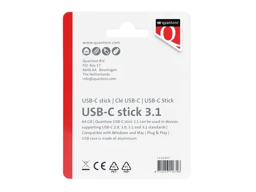 USB stick 3.1 Quantore USB-C 64GB zilver