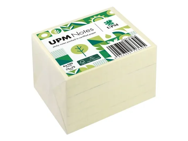 UPM notes 75x75 pastel geel pak 6x 100 vel