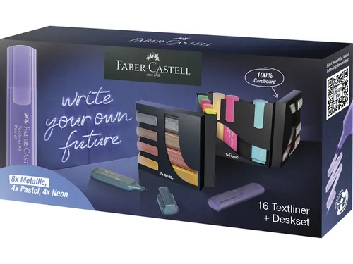 Markeerstiften Faber-Castell Deskset 16 kleuren, 4 neon, 4 pastel en 8