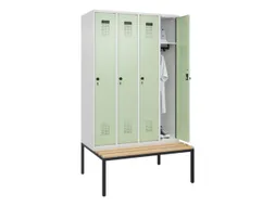locker met bank,HxBxD 2120x1200x815mm,4vak,vak B 300mm,draaigrendel