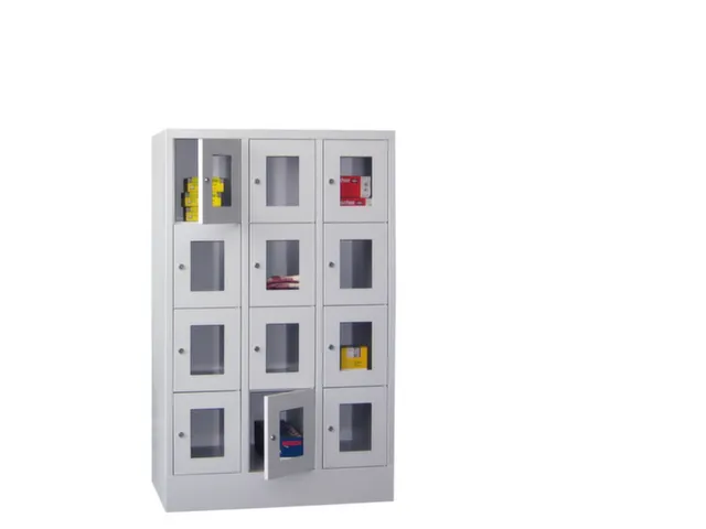 lockerkast,HxBxD 1518x900x500mm,3x4vakken,RAL7035,front RAL5012