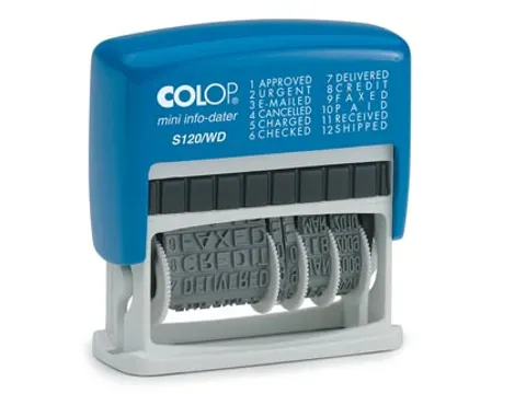 Woorddatumstempel Mini Info-Dater S120/WD Nederlands Rood Blauw