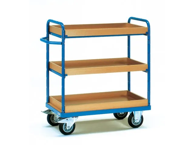 Etagewagens 3 Etages Met Rand Hout 8122 600kg 1000x700mm Ral5007