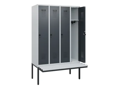 locker met bank,HxBxD 1950x1200x815mm,4vak,vak B 300mm,draaigrendel