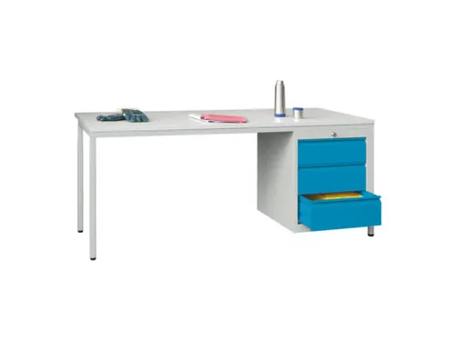 Werkplaatsbureau 1700x800x720mm 3laden Rechts Ral7035 Front Ral5012