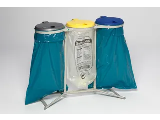 Afvalverzamelaar 120 Liter 3Voudig Staander Deksel Geel/blauw/zilver - 1