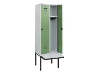 locker met bank,HxBxD 1950x600x815mm,2vak,vak B 300mm,draaigrendel - 1