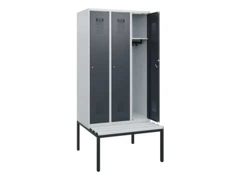 locker met bank,HxBxD 1950x900x815mm,3vak,vak B 300mm,cilinderslot