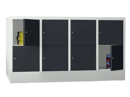 lockerkast,HxBxD 855x1600x500mm,4x2vakken,RAL7035,front RAL7016