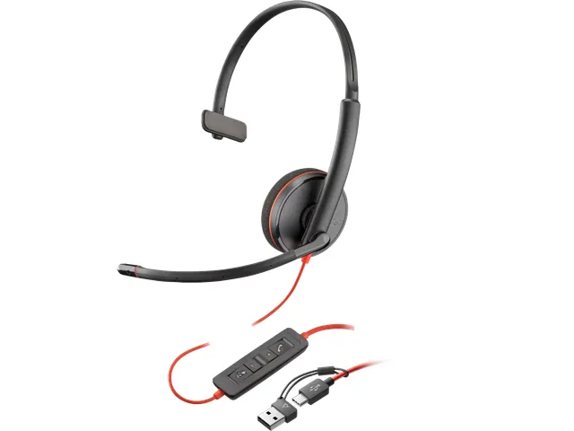 Poly Blackwire 3210 Monaural USB-C Headset + USB-C/A adapter