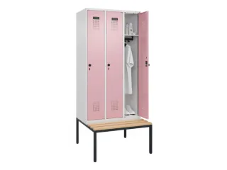 locker met bank,HxBxD 2120x900x815mm,3vak,vak B 300mm,draaigrendel - 1