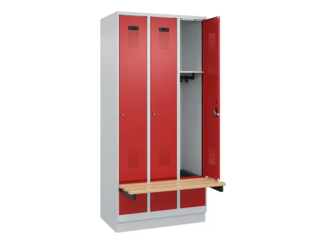 locker met bank,HxBxD 1950x900x815mm,3vak,vak B 300mm,cilinderslot