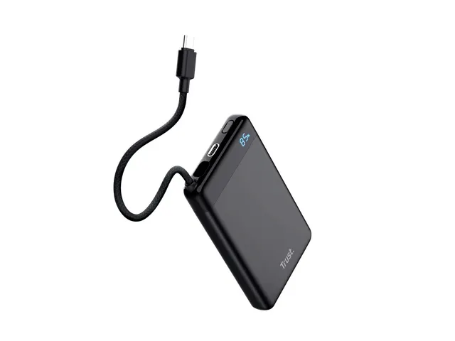 Powerbank Trust Fiera 10.000 met kabel 2 USB-poorten zwart