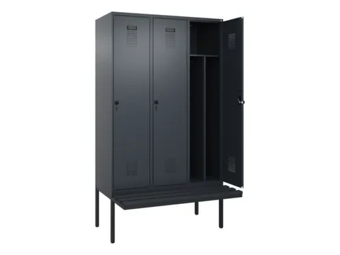 locker met bank,voor scheiding van kleding,HxBxD 2120x1200x815mm,3vak