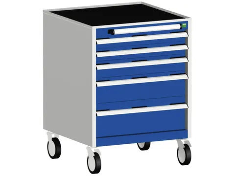 ladekast verrijdbaar 880x650x525mm 5laden romp RAL7035 front RAL5010