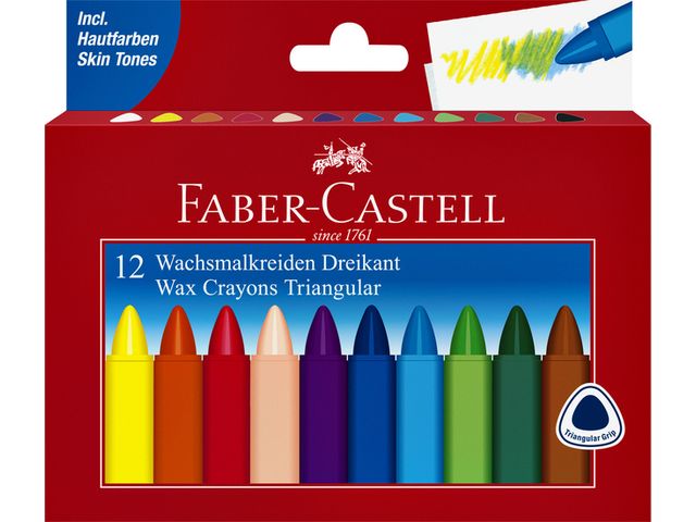 Waskrijt Faber-Castell driehoekig set à 12 stuks assorti | FaberCastellShop.be