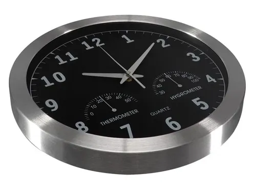 Aluminium Wandklok Met Thermometer & Hygrometer Ø 35,5cm cijfers