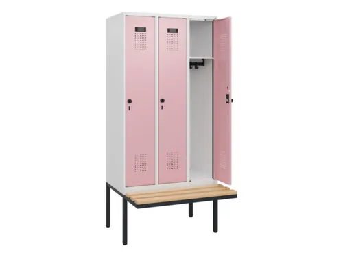 locker met bank,HxBxD 1950x900x815mm,3vak,vak B 300mm,draaigrendel