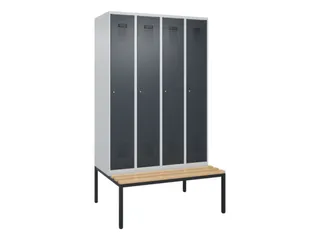 locker met bank,HxBxD 2120x1200x815mm,4vak,vak B 300mm,cilinderslot - 2