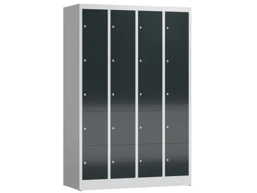Lockerkast 1800x1185x500mm 4x5 vakken cilinderslot, sokkel, RAL7016