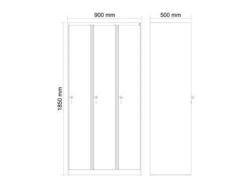 locker,HxBxD 1850x900x500mm,3vak,vak B 300mm,cil.-slot,staand op vloer