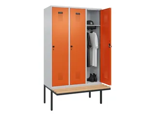 locker met bank,HxBxD 2120x1200x815mm,3vak,vak B 400mm,draaigrendel - 1