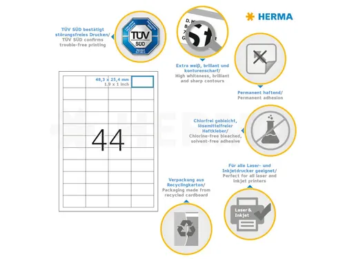 HERMA 4272 Premium Adresetiketten A4 48,3x25,4mm Wit 4400 stuks