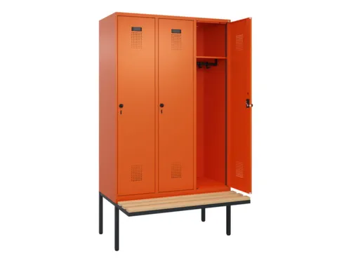 locker met bank,HxBxD 2120x1200x815mm,3vak,vak B 400mm,draaigrendel