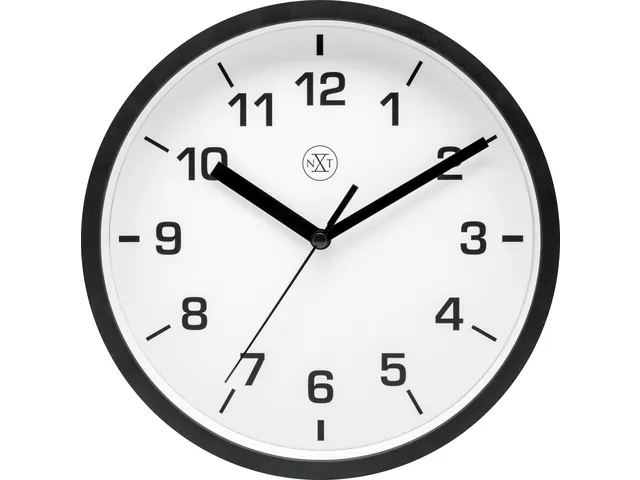 wandklok NXT dia 20cm kunststof zwart witte wijzerplaat cijferaanduidi