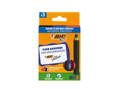Whiteboardpotlood BicKids Multi Surface + puntenslijper/doekje ass 3st
