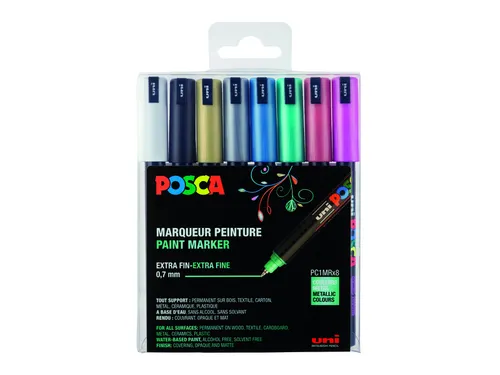 Verfstift Posca PC1MR Extra Fijne punt 0,7mm Metallic 8 stuks assorti